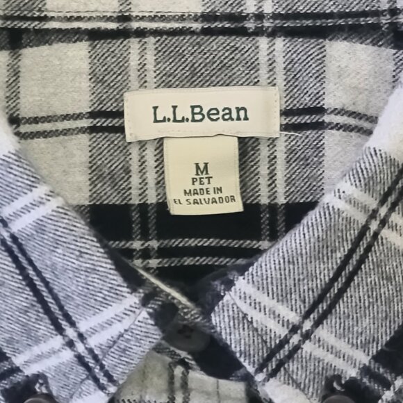 LL BEAN Women's Petite Medium Black & White Button Down Flannel 100% Cotton - Picture 12 of 16